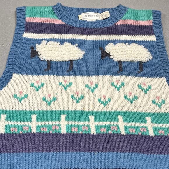 VTG Womens Large Eagles Eye Hand Knit Lamb Sheep Sweater Vest Country Grannycore - Picture 1 of 8